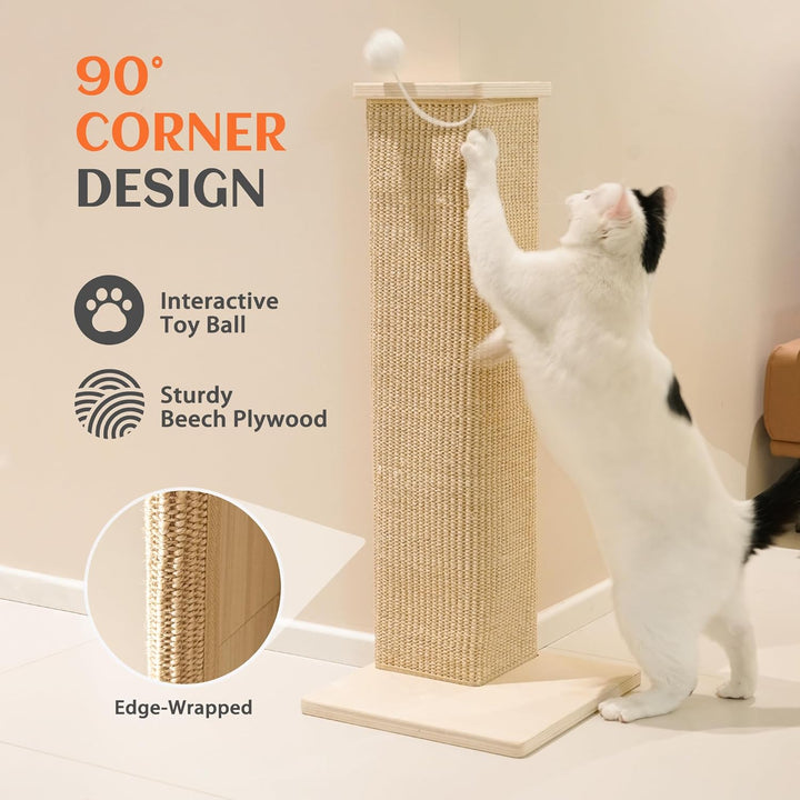 PETKARAY Eck-Kratzbrett für Katzen, 71 cm Hoher Kratzpfosten für Sofa und Wand, Sisal Kratzmatte, Mö