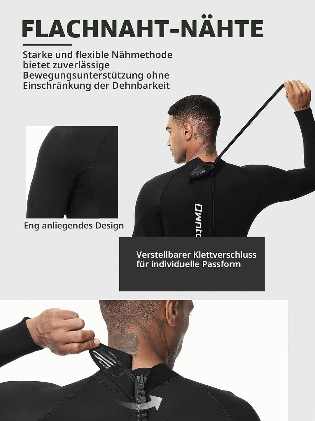 Owntop Herren Damen Ganzkörper 3/2mm Neoprenanzug, Ultra-Stretch Langarm Winter Neoprenanzug, Rücken