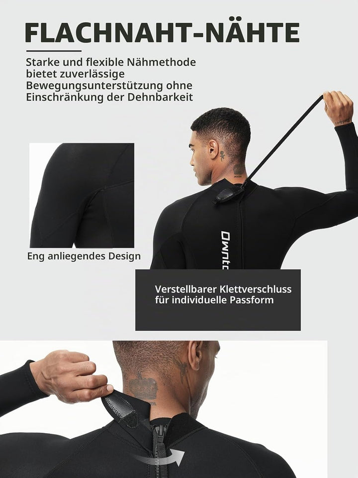 Owntop Herren Damen Ganzkörper 3/2mm Neoprenanzug, Ultra-Stretch Langarm Winter Neoprenanzug, Rücken