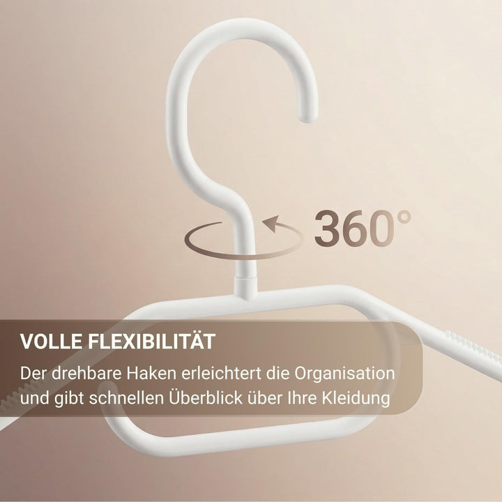 Kleiderbügel mit 360° drehbarem Haken | 20 Stück rutschfeste Kunststoffbügel | Platzsparendes Design