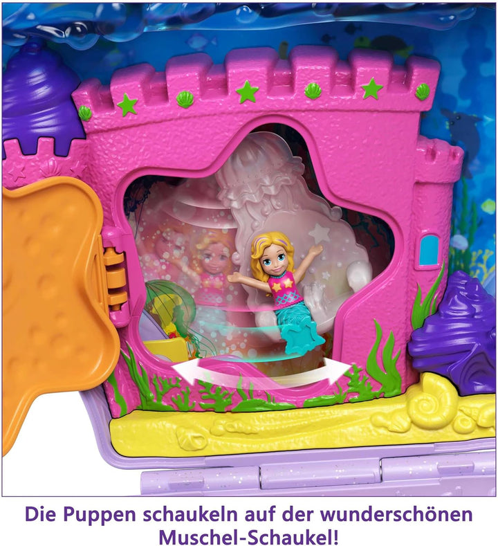 Polly Pocket Schatulle, Muschel Tasche zum Umhängen in Unterwasser Thema, mit 2 Puppen und 1 U-Boot,
