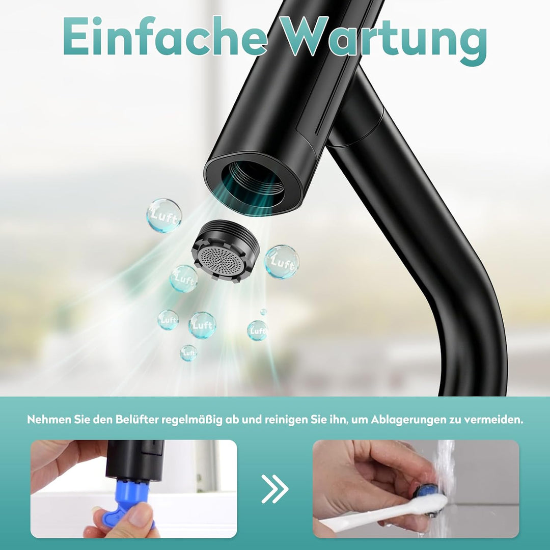MIAOHUI Wasserhahn Küche mit Glasspüler, Schwarz | 4 Funktionen Armatur Küche Ausziehbar, Einhebel k