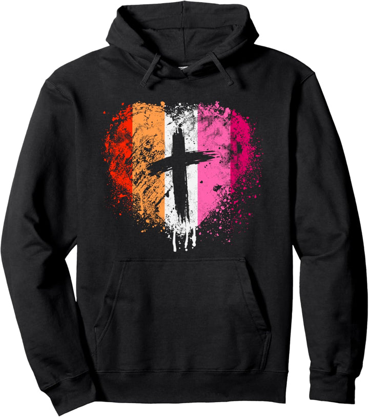 Herz mit Kreuz, Lesbisch, Christlich religiös Pullover Hoodie