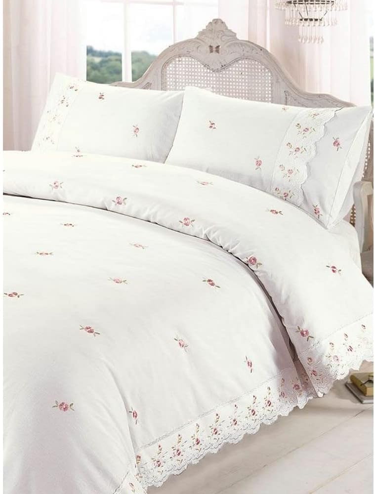 Sophie Bettwäsche-Set, Blumenmuster, Bestickt, Polyester-Baumwolle, cremefarben 35.9x25.5x2.9 cm Cre
