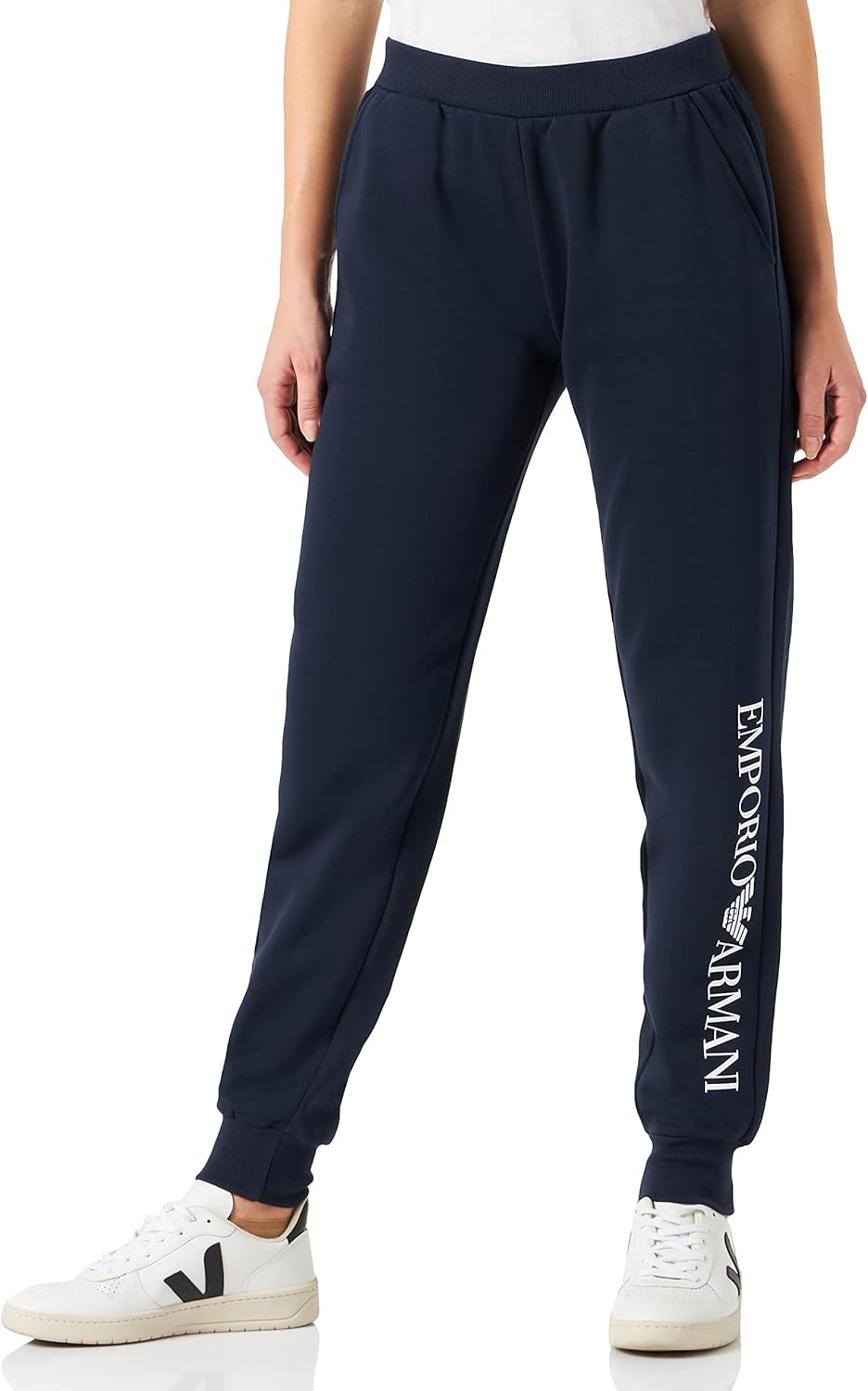 Emporio Armani Damen Iconic Terry Pants with Cuffs, L Blau