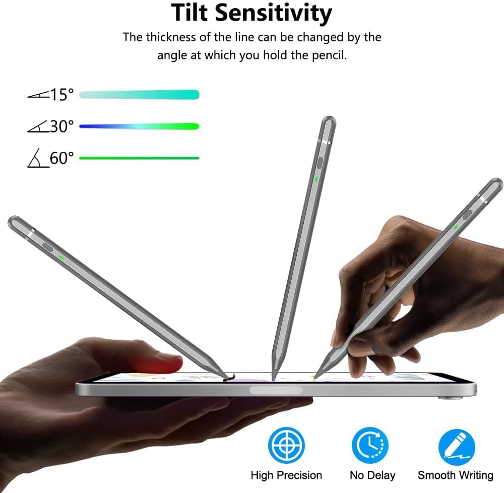 KIROSA Stift für iPad 2018-2023, iPad Stift mit USB-C Schnellladung, Neigung &amp; Handflächenabweisung,