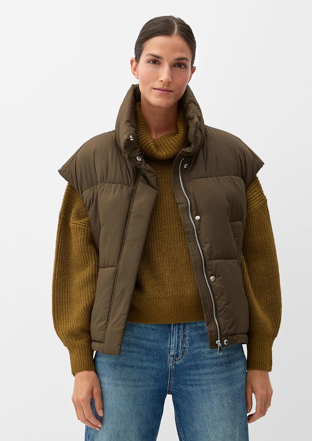 s.Oliver Steppweste mit Stehkragen, XL Khaki/Oliv