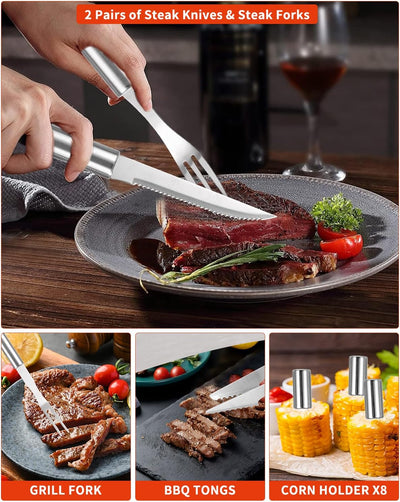 28 Stücke Edelstahl Grillzubehör Set, BBQ Grillbesteck Koffer, Grill Geschenke für männer, Grillbest