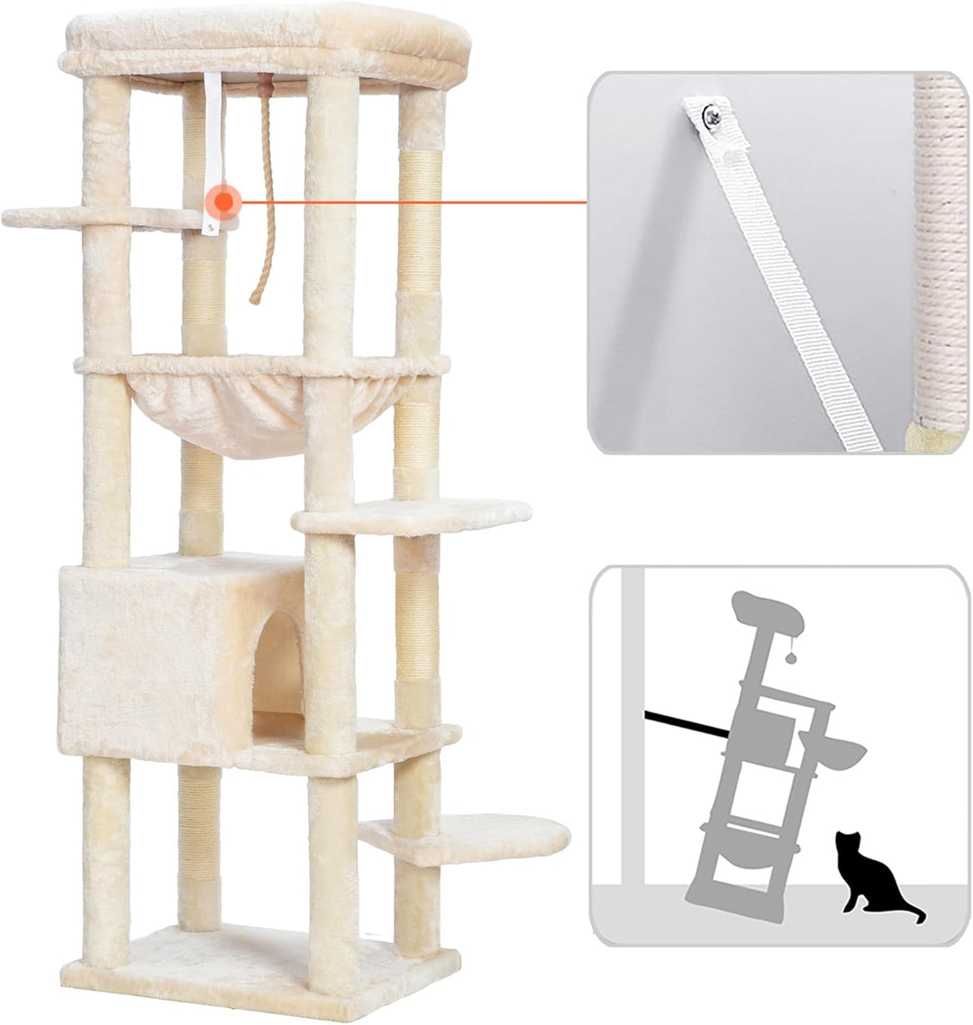 Heybly Kratzbaum, mit Decken, für grosse Katze, Katzenbaum, grosse Plattformen, Höhle, 50 x 50 x 153