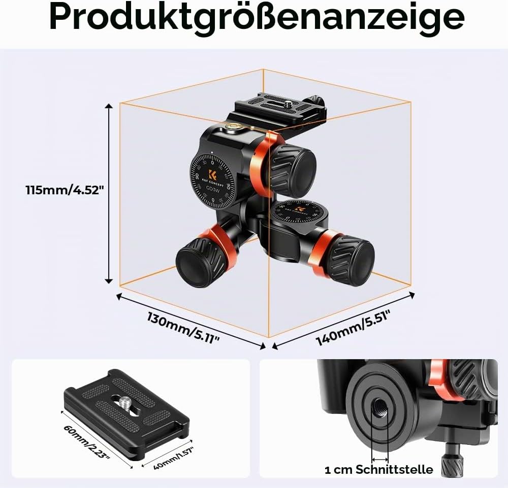 K&amp;F Concept 3-Wege-Neiger, Geared Tripod Head, CNC Process Aluminum Alloy Getriebeneiger für Kameras