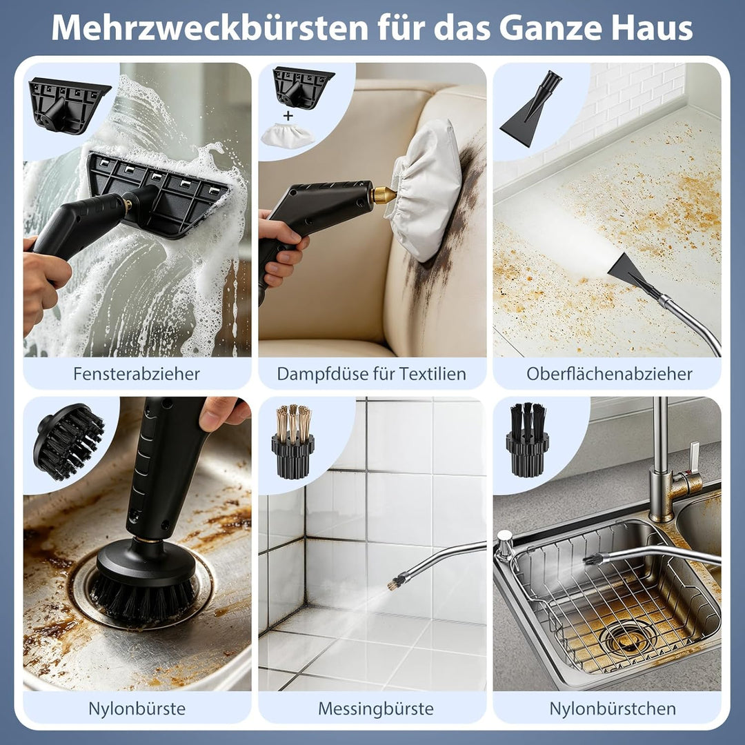 1.4L Dampfreiniger Handgerät, Tragbarer Handdampfreiniger mit 7 Zubehörteilen, Steam Cleaner, 15s Sc