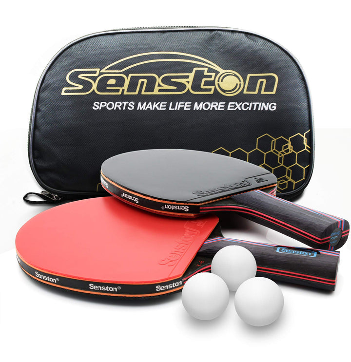 Senston Profi Tischtennisschläger 2 Spieler Set mit Tischtennisbällen, Tischtennisschläger mit Trage