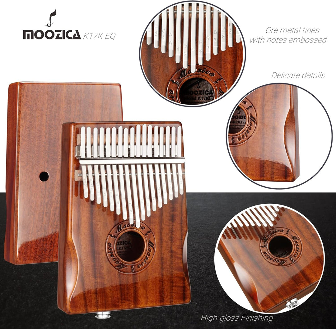 MOOZICA 17 Tasten EQ Kalimba Marimbaphone, Kalimba Daumenklavier aus Koa-Holz mit integriertem Tonab
