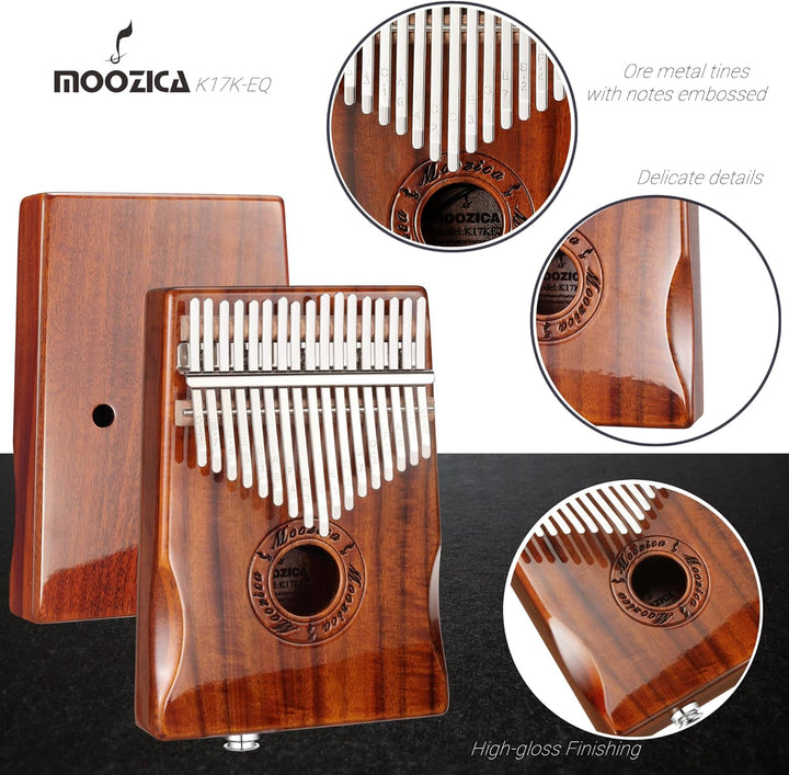 MOOZICA 17 Tasten EQ Kalimba Marimbaphone, Kalimba Daumenklavier aus Koa-Holz mit integriertem Tonab