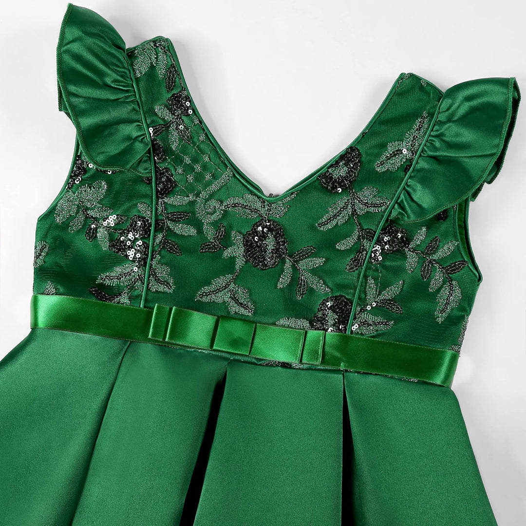 BUNNY LULU Mädchen Kleid mit schräger Schulter, Brautjungfer, Hochzeit, Prinzessin, Kinder, Schleife