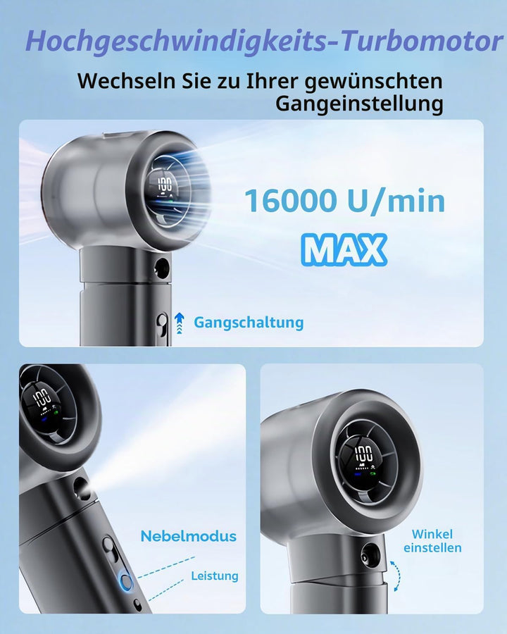 Tragbarer Turbo Handventilator mit Wasserkühlung, Kleiner Sprühventilator USB Wiederaufladbar, Digit