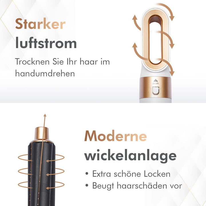 Dryze airstyler 5 in 1, lockenstab, haartrockner, warmluftbürste, föhnbürste, föhn… (Creme white), C
