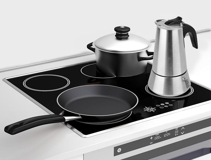 Espressokocher aus Edelstahl, Induktion, 4 Tassen, 200 ml, für alle Herdarten geeignet, Glaskeramik-