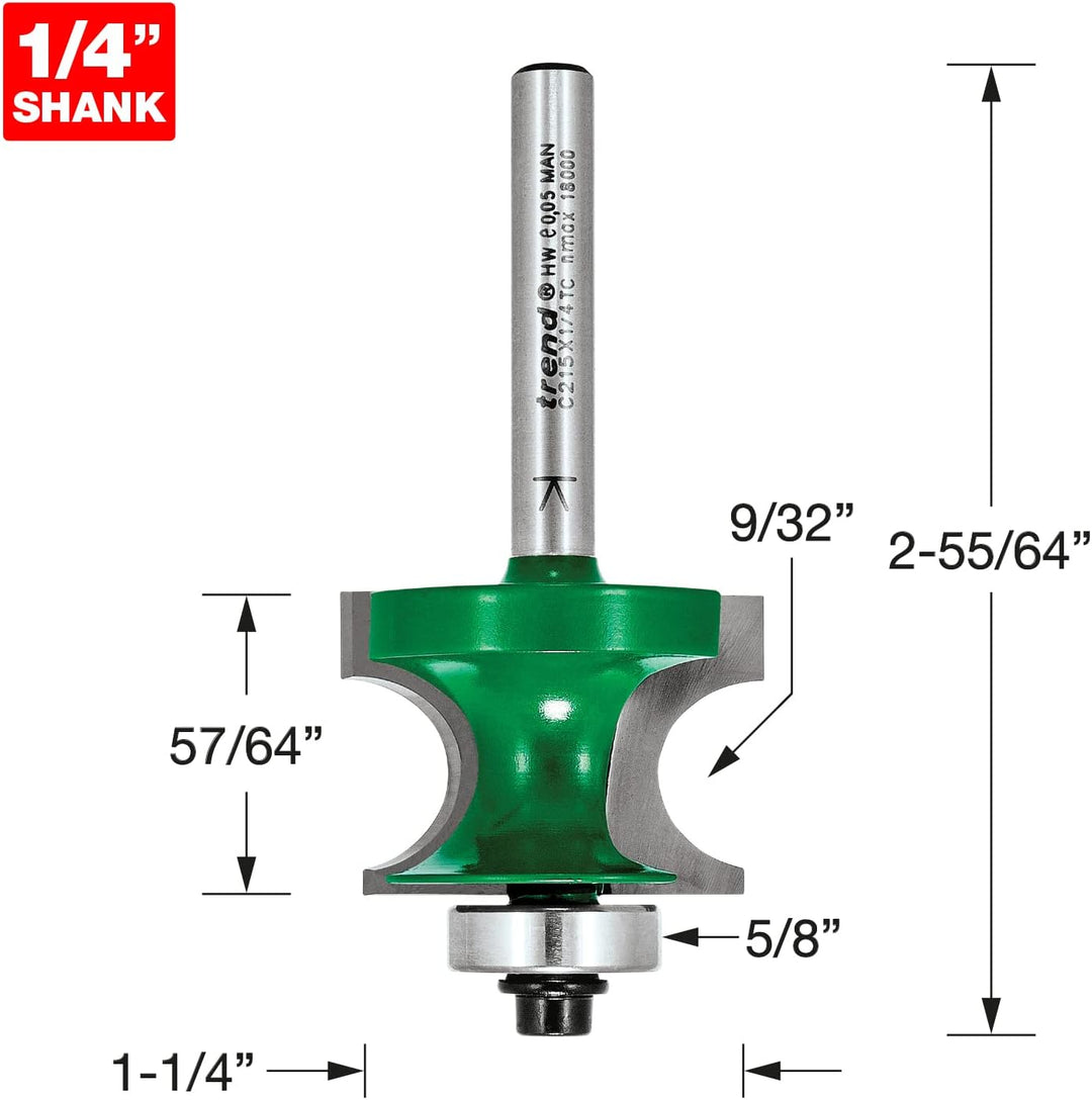 Trend CraftPro C215X1/4TC Fräser mit Kugellager-Ecken, 1/4-Zoll-Schaft, 31,9 mm Schnittdurchmesser,
