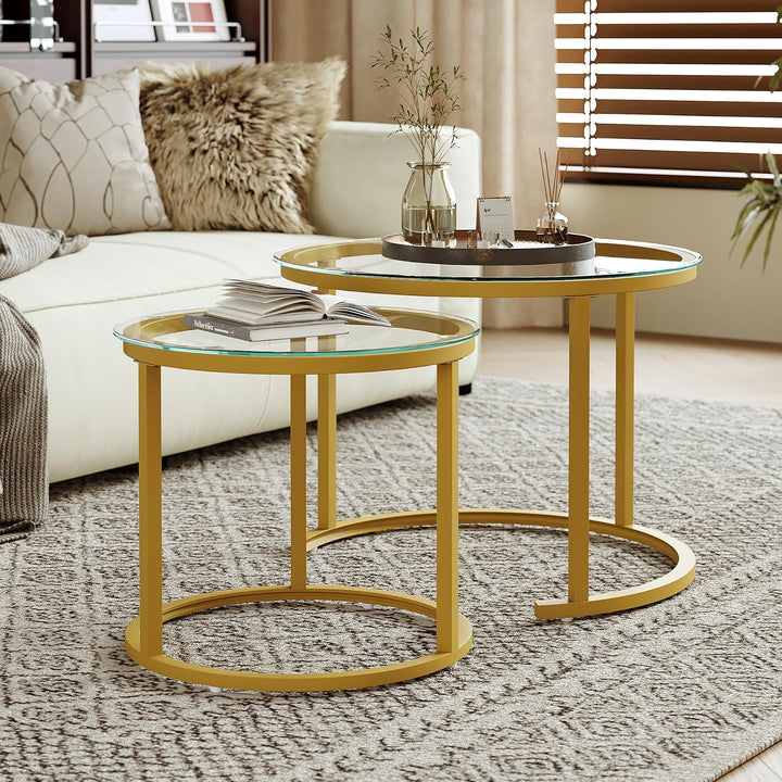 Hawthyhome Runde Beistelltisch 2er Set, Moderner Wohnzimmertisch, Couchtische Set Satztische für Woh