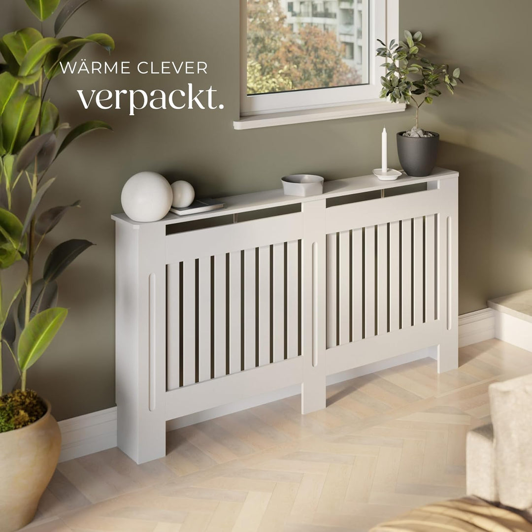 tectake® Heizkörperverkleidung, Holzverkleidung MDF, Heizungsverkleidung weiss mit Lamellen, Heizkör