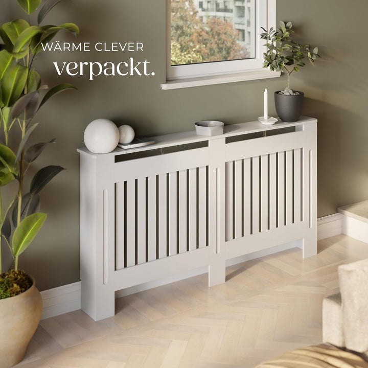tectake® Heizkörperverkleidung, Holzverkleidung MDF, Heizungsverkleidung weiss mit Lamellen, Heizkör