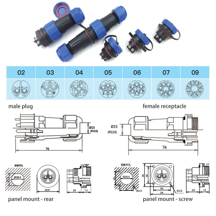 HangTon TY28 3 Pin Lötfrei Luftfahrt Wasserdicht 45A Stecker Männlich Weiblich Kabel Stecker Buchse