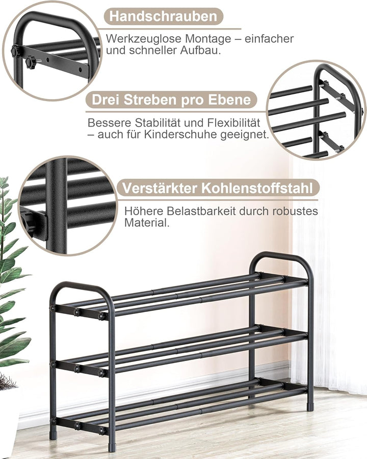 Schuhregal 3-stöckig Metall Schuhregal verstellbares erweiterbares Schuhregal ausziehbar 43 bis 79 c