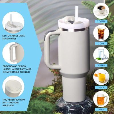 STARLA Thermobecher mit Strohhalm und Henkel 1,2l gross, 2 Deckel, auslaufsicher, Edelstahl Isolierb