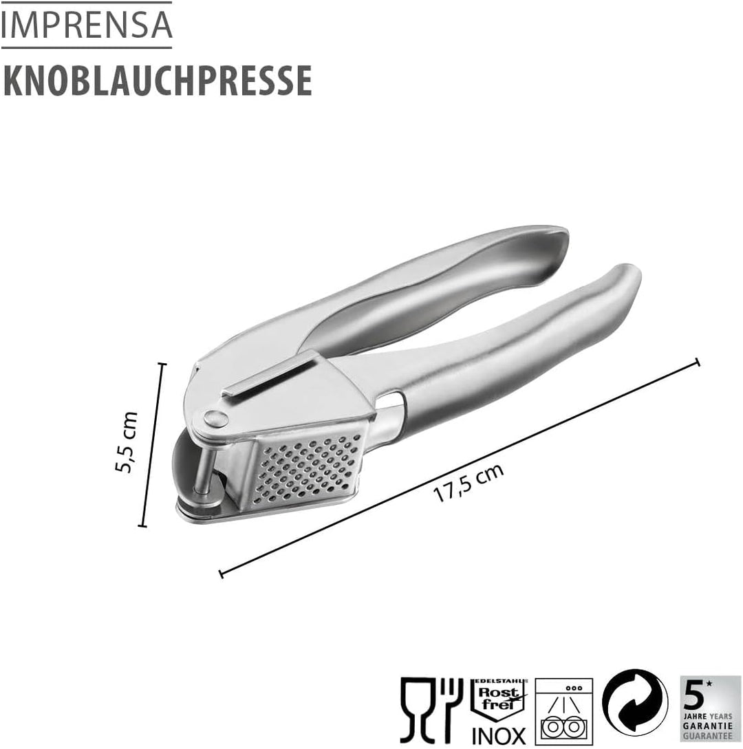 GEFU Knoblauchpresse IMPRENSA | Edelstahl-Presswerkzeug mit Hebelmechanik &amp; Speziallochung | Kraftsp