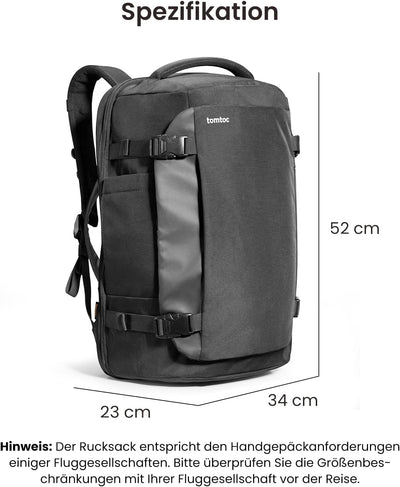 tomtoc 40L Reiserucksack, TSA Freundlich Handgepäck Rucksack, Flug Genehmigt Bordgepäck Gross Travel