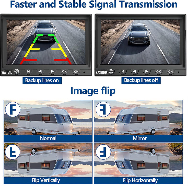 VASTEND V01 Kabellos Rückfahrkamera Set HD 1080P 7'' Monitor & IP69 wasserdichte Backup Kamera Stabi