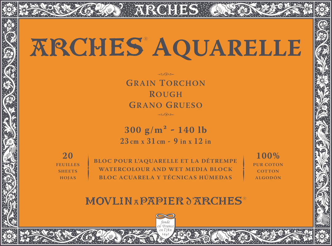 ARCHES A1795085 Aquarelle 100% dick, 300 g, geleimt, 4 l, 23 x 31, 20 Blatt, naturweiss, Baumwolle,