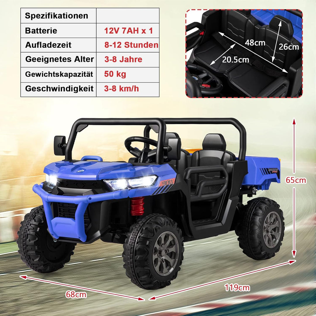 GOPLUS Kinder Elektroauto, 2-Sitzer Kinderauto mit Kippbett & Schaufel, Fernbedienung, Musik, Schein