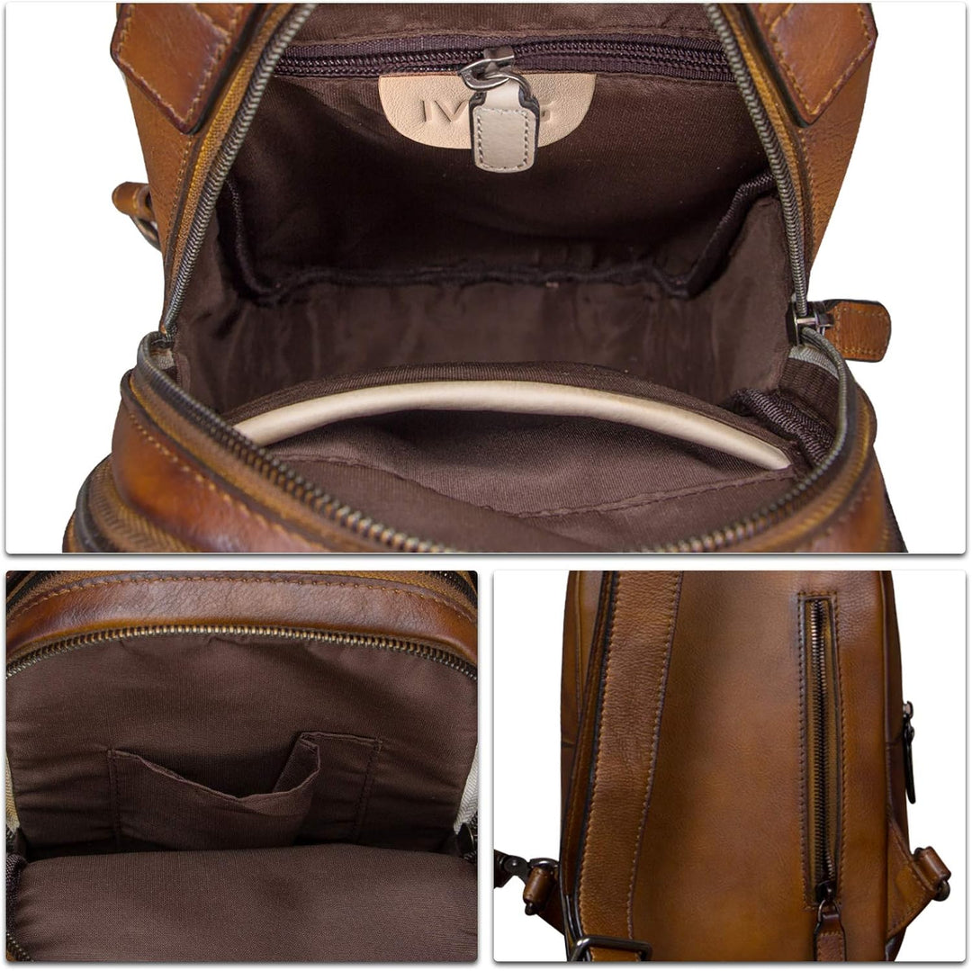 IVTG Genuine Leather Sling Bag for Men and Women Vintage Real Leather Sling Backpack Shoulder Crossb