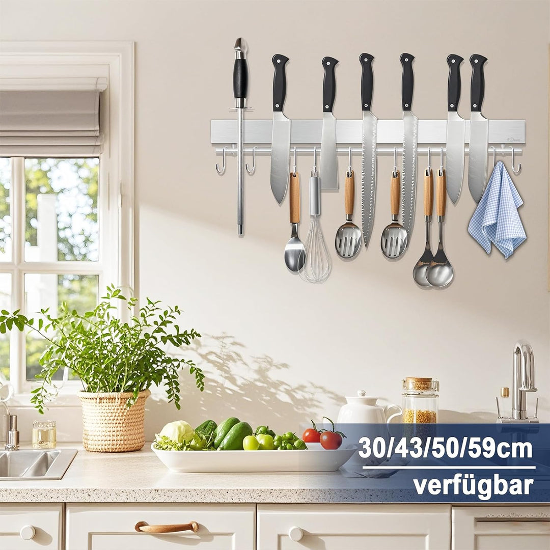 Dmore Magnetleiste Messer mit 10 Haken, 43 cm Messerhalter magnetisch aus Edelstahl, Magnet Messerha