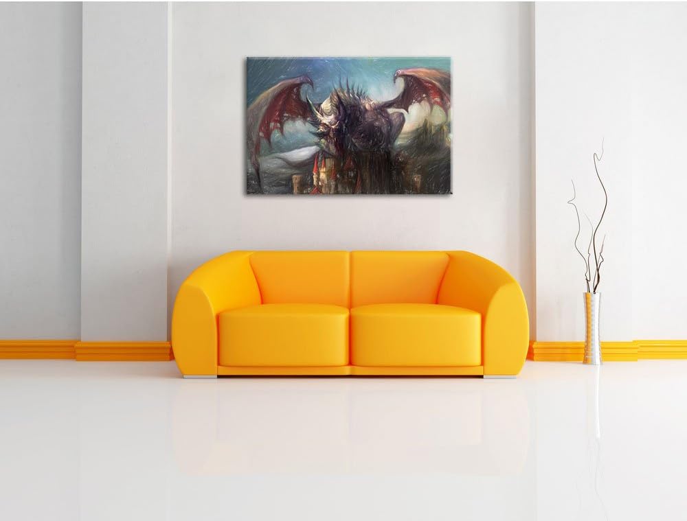Pixxprint der Drache auf der Festung als Leinwandbild | Grösse: 100x70 cm | Wandbild | Kunstdruck |