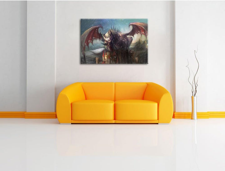 Pixxprint der Drache auf der Festung als Leinwandbild | Grösse: 100x70 cm | Wandbild | Kunstdruck |