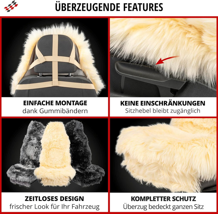 Walser Premium Lammfell Sitzauflage Marla, 100% Lammfell Autositz Sitzauflage mit 5cm Wollhöhe, Sitz
