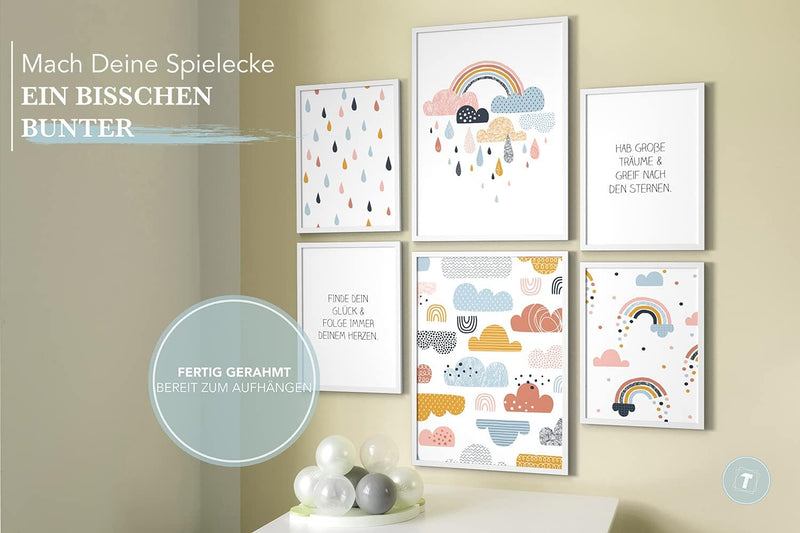 Papierschmiede® Bilder Kinderzimmer Kids Mood Poster Set Wolkentraum, Gerahmte Bilder fürs Kinderzim