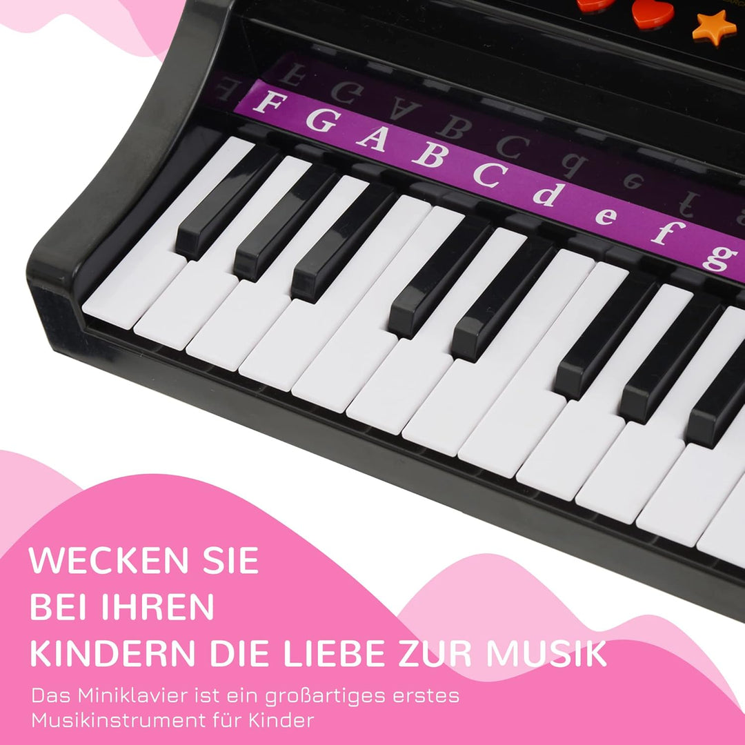 HOMCOM Kinder Klavier Mini-Klavier Piano Keyboard Musikinstrument MP3 USB inkl. Hocker 37 Tasten Sch