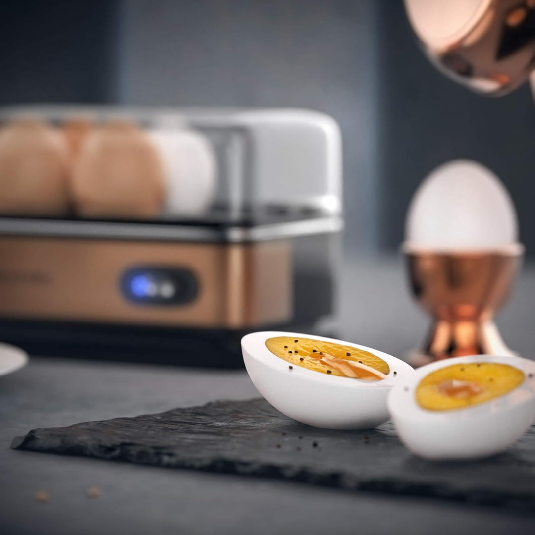 Arendo - Set Eierkocher SIXCOOK mit Toaster FRUKOST Edelstahl Kupfer, Toaster 4 Scheiben, LED-Displa
