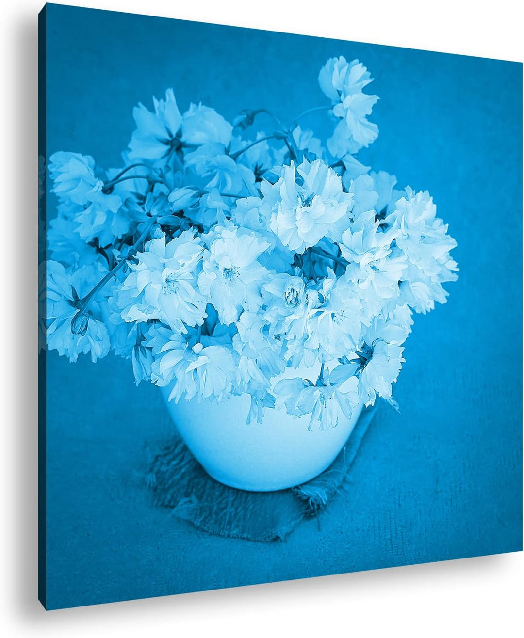 deyoli edle Blumen in Einer Vase Format: 60x60 Effekt: Monocrome Blau als Leinwand, Motiv fertig ger