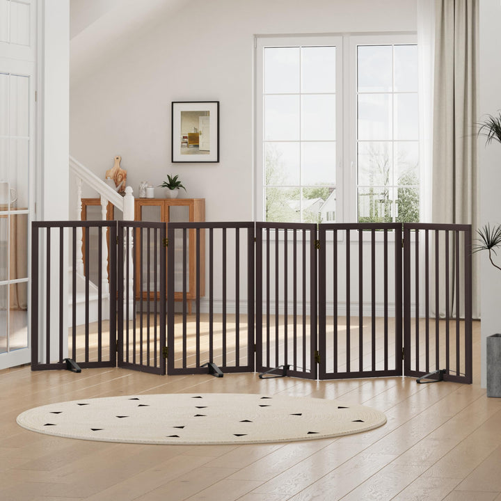 Hundegitter, hohe, freistehende Hundegitter für Türen, 6 Paneele (braun) Braun 6 Panel - 288 cm Wide