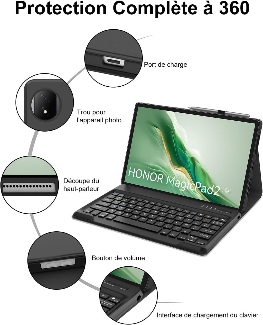 FOGARI Tastatur für Honor MagicPad 2 WiFi Tablet 12,3 Zoll 2024, AZERTY Französische AZERTY-Tastatur
