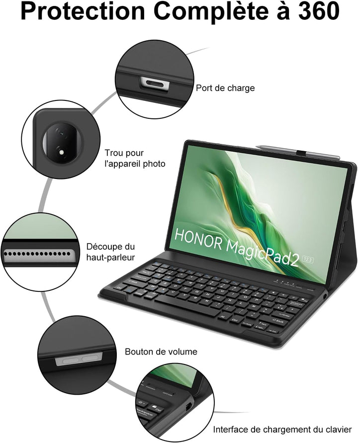 FOGARI Tastatur für Honor MagicPad 2 WiFi Tablet 12,3 Zoll 2024, AZERTY Französische AZERTY-Tastatur