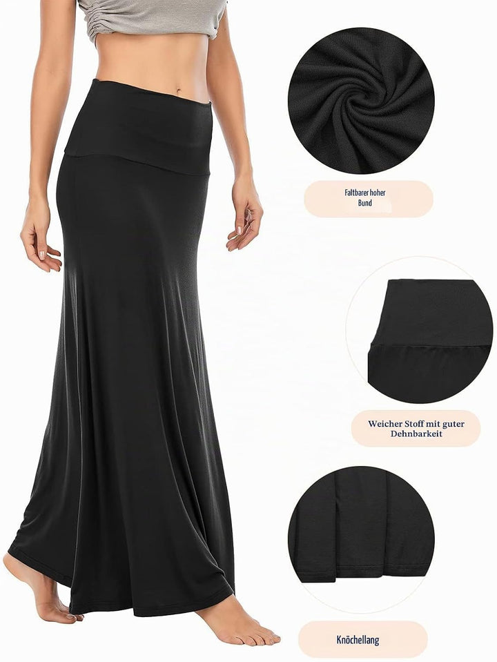 Durio Rock Maxirock Lang Damen Rock Weich Sommerrock Elegant Freizeitrock mit Hohem Bund Elastisch S