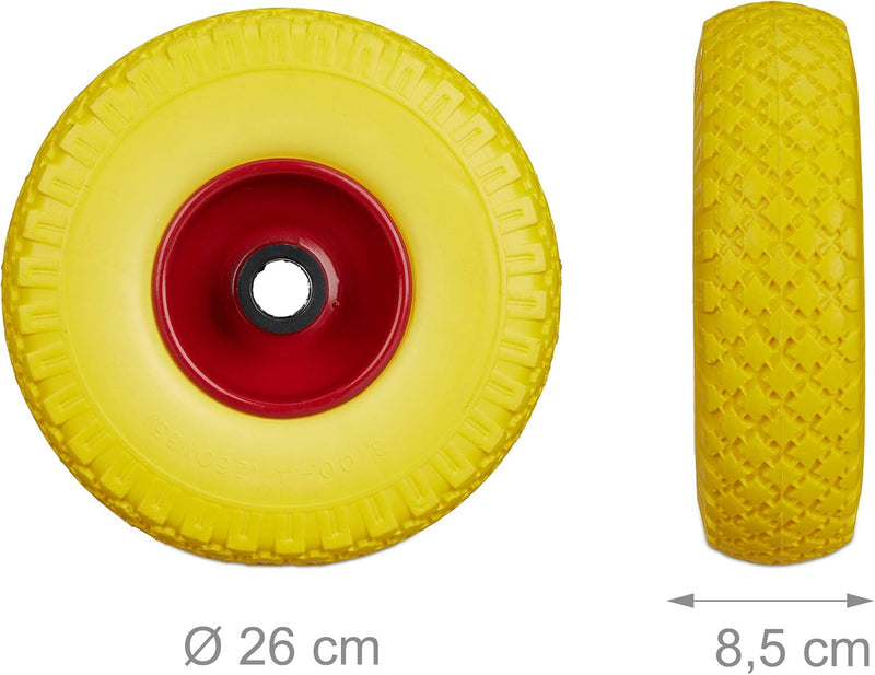 4 x Sackkarrenrad im Set, pannensicher, 3.00-4 PU Vollgummireifen, Stahlfelge, 25mm Achse, 100kg, 26