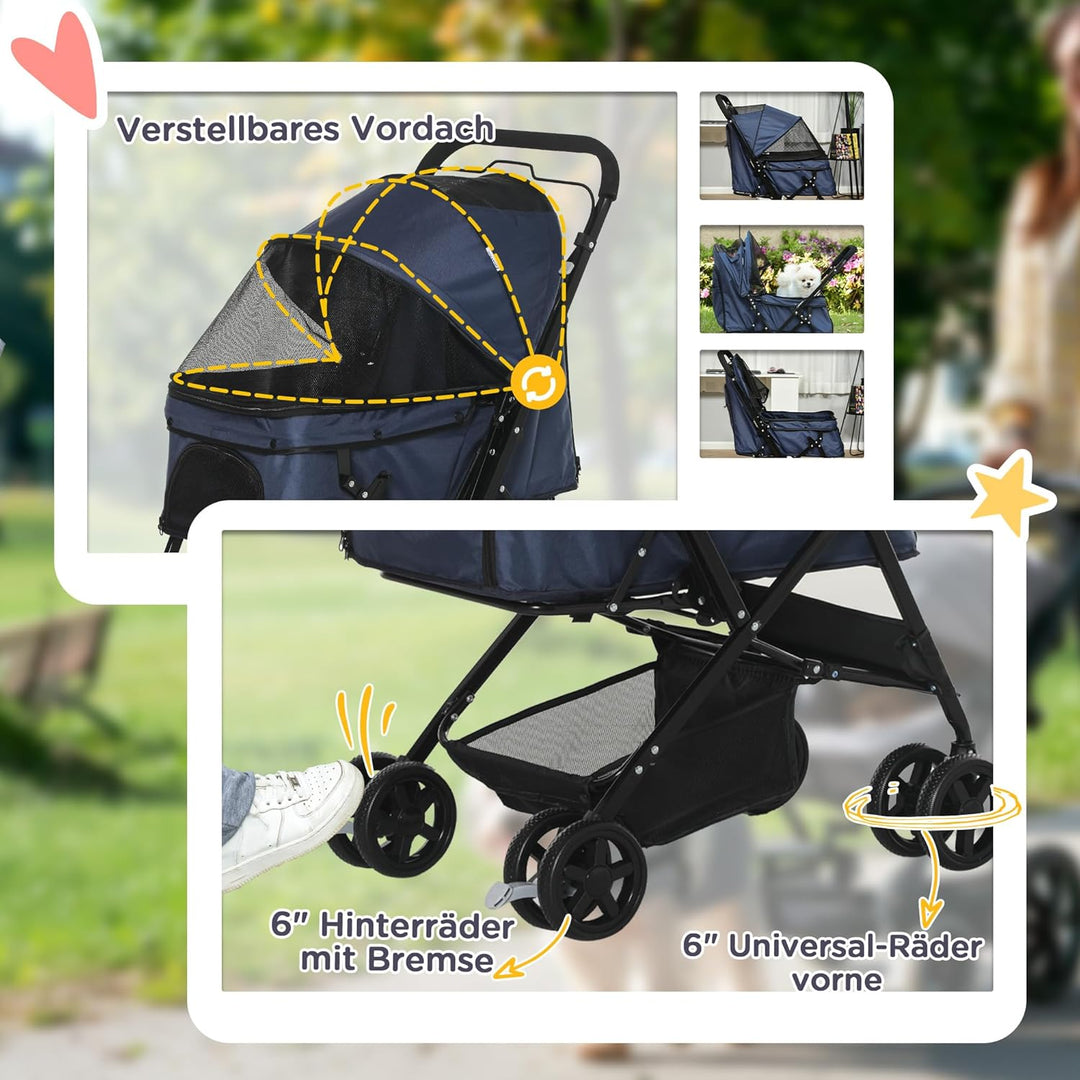PawHut Hundebuggy Hundewagen Buggy für kleine Hunde und Katzen Haustierwagen Pet Stroller Katzenbugg
