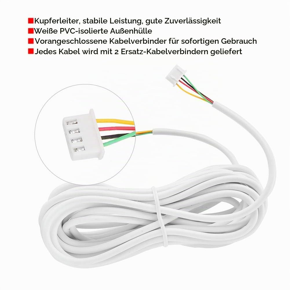 Video-Türklingelkabel, 4-adriges, Rundes, Flexibles Kupferkabel mit 2 Sicherungskabelanschlüssen 10-